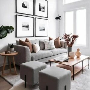 sofa and poufs